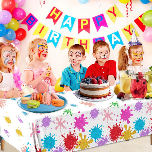 CMUSKO Paint Party Decorations - 3Pcs Plastic Tablecloths for Paint Splatter Birthday Party, 108x180cm