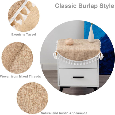 24 inch Small Round Tablecloth Faux Linen Farmhouse Textured Fabric Table Cover Wrinkle Resistant Washable Flaxen