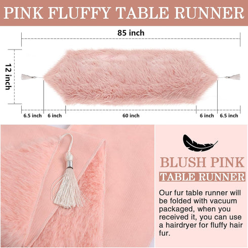 72 inch Blush Pink Table Runner Triangular End, Spring Mother's Day Fluffy Faux Fur Dresser Runners for Bedroom, Coffee