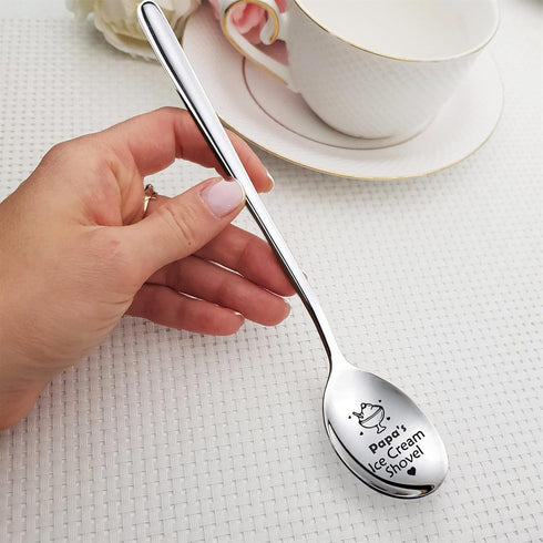 DOYOUDO Papa Ice Cream Shovel Stainless Steel Coffee Tea Spoons Grandpa Daddy Dad Gifts Funny Fathers Day Birthday