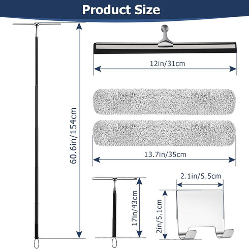 17'' 60'' 12'' (60'' - Metal Squeegee with Extension Pole for Window,Glass Door,Mirror, Wide Telescopic Shower Squeegee