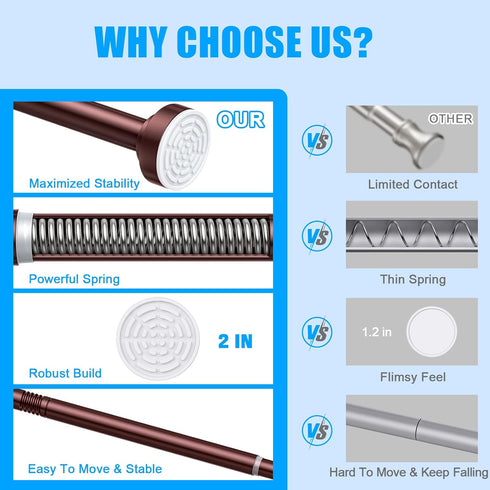 TEECK Shower Curtain Rod - 27-76 Inch Adjustable Spring Tension - Anti-Slip No Drilling for Bathroom