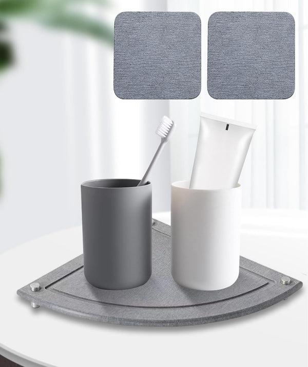 Instant Dry Corner Sink Caddy - Water Absorbing Stone Tray with 2 Coasters for Kitchen Bathroom Countertop