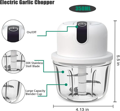 350ML Electric Garlic Chopper, Portable Veggie Chopper,Garlic Grinder Masher Onion Chopper, Blender to Vegetable