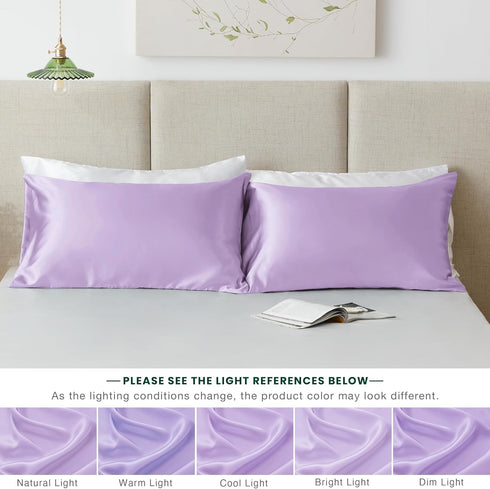 Love's cabin Satin Pillowcase for Hair and Skin, 2 Pack Standard Size, Light Purple, Similar to Silk