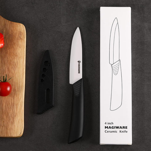 Classic 4 inch Ceramic Paring Knife with Sheath Cover, Rust Proof Fruit and Vegetable Knife