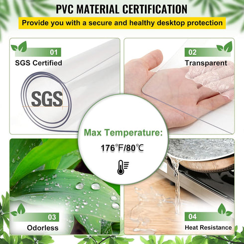36 60 Inch, 1.5 mm VEVOR Plastic Table Cover x Thick Clear Table Protector, Rectangle Clear Desk Mat, Waterproof & Easy