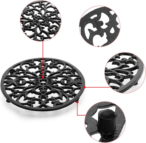 Sumnacon 1Pcs Oval Cast Iron Trivet - Antique Heat Resistant Metal Trivet for Hot Dish, Vintage Hot Plate Pad for