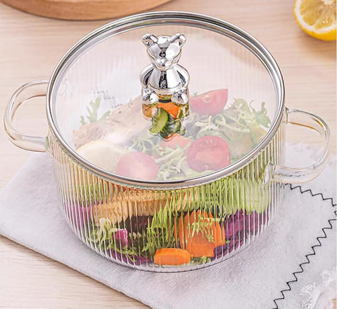 Jucoan 1.8L/60oz Clear Glass Cooking Pot with Lid, Heat Resistant Simmer Pot for Pasta, Soup, Milk, Baby Food, Gift