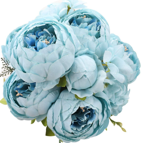 Duovlo Artificial Peony Silk Flowers, Fake Flowers Vintage Wedding Home Decoration, Pack of 1 (Spring Blue)