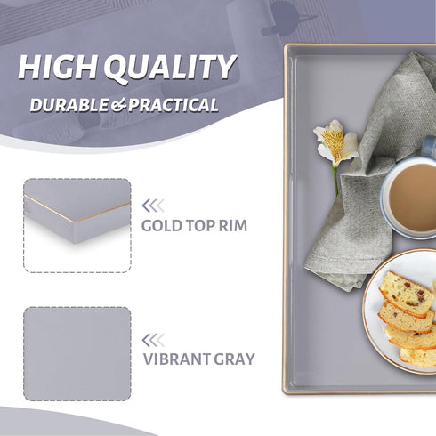 13" 13" 1.57" MAONAME Decorative Tray, Gray Serving Tray with Handles, Coffee Table Trays, Square Plastic Trays
