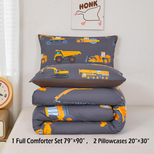 Set Set 3 Set Set 2 ZRNBAST Construction Kids Bedding for Boys Full Size Trucks Dark Grey Comforter Teens Pieces