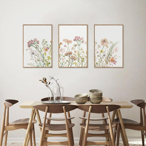 Set 3, 12 16 Inch MTFBWY Wildflower Framed Canvas Wall Art of Nursery Floral Botanical Watercolor Prints, Lightweight