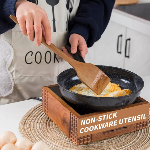 Delicate Wooden Utensils for Cooking, Set of 3 Acacia Wooden Spoons, Spatula Set, Safe for Nonstick Cookware, Easy to