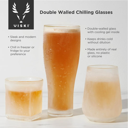 Viski Glacier Whiskey Glass - Double Walled Chilling Glass, 6 Ounces, Clear Glass, Set of 1