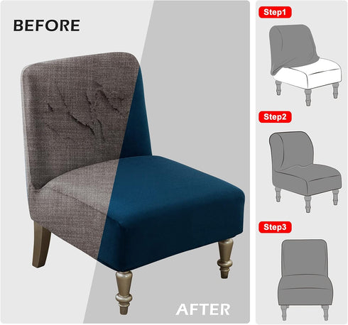Armless Armless Leorate Accent Slipper Chair Covers,Stretch Chair Slipcover Removable Velvet Fabric Non-Slip Silp Cover