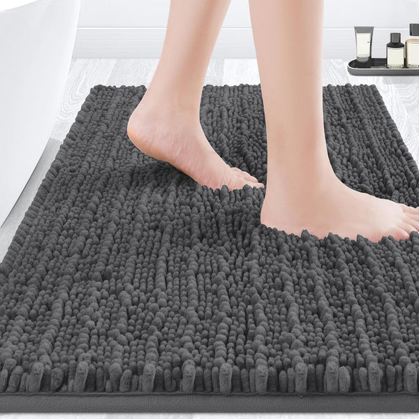 Upgrade Luxury Grey Bathroom Rug Mat, 20"x32", Ultra Soft Thick Absorbent Non-Slip Chenille