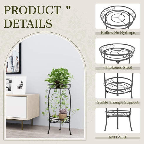 2 27" Plant Stand Indoor Outdoor, Tier Tall Metal Plant Stand Shelf, Heavy Duty Flower Pot Shelf for Corner, Patio