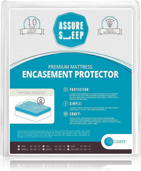 L'COZEE Waterproof Zippered Mattress Encasement Cover - Protector, Breathable, Full Size, Assure Sleep by