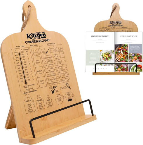 Bamboo Cookbook Stand for Kitchen Counter, Adjustable and Foldable Recipe Book Holder