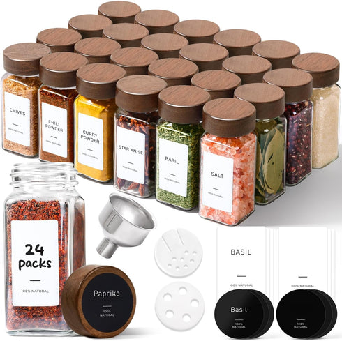 ComSaf 24Pcs (4Oz) Glass Spice Jars with Label, Airtight Seasoning Containers with