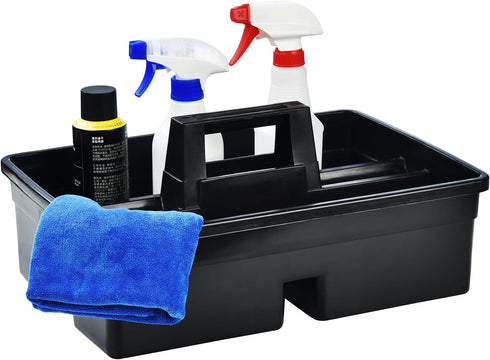 3-Compartment Plastic Cleaning Caddy Basket, Stackable Large Commercial Quality Organizer Bucket with Handle, Black