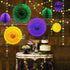 Decor365 Glitter Circle Garlands Banner, Gold Purple Green Mardi Gras Party Decorations, Hanging Paper Fan Tissue