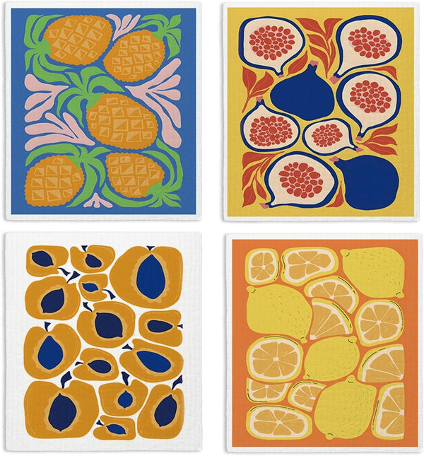 LARTSFRO Swedish Dishcloths for Kitchen, Papaya Reusable Paper Towels Washable, Summer Lemon Pineapple