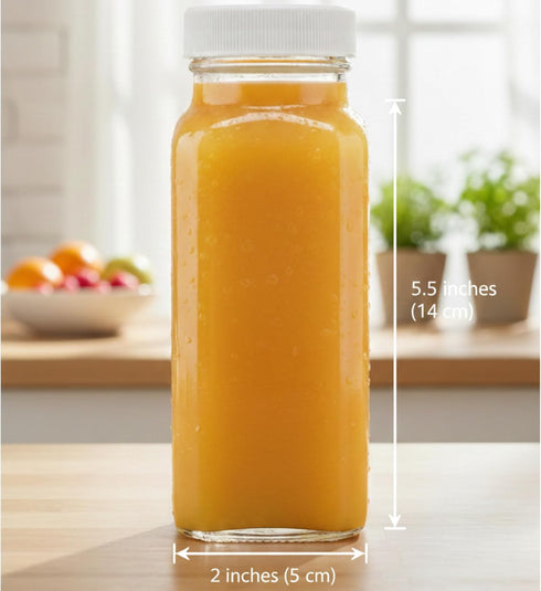 8oz 4 Pack 8 oz kitchentoolz Square Glass Juice Shot Bottle with Lid Milk Glass Bottles with Lids for Lunch Box