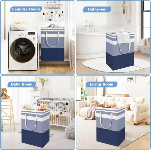 BlissTotes 3-Pack Laundry Basket, Waterproof Hamper, Collapsible Tall Clothes Hamper, Gradient Blue, 125L
