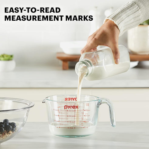 Pyrex 4-Cup Glass Measuring Cup - Essential Kitchen Tool for Baking and Cooking, Dishwasher & Microwave Safe