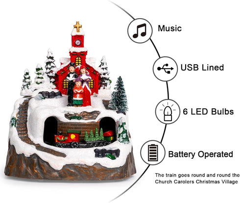 Animated Musical Christmas Village Choir Figurines Christmas Collectibles Statues Church Building & Carolers
