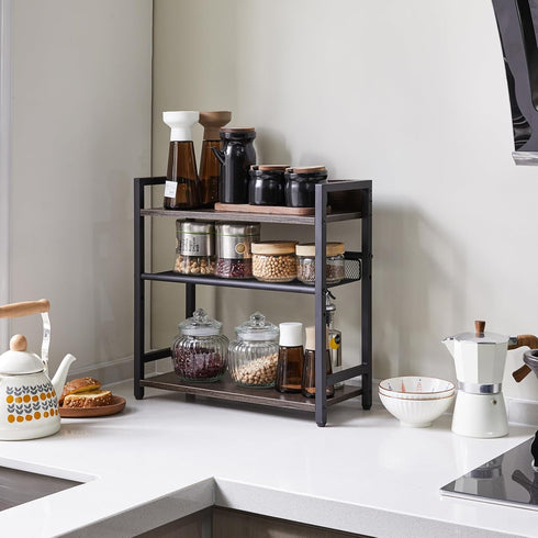 IBUYKE 3-Tier Spice Rack, Industrial Counter Shelf Desktop Storage Organizer for Kitchen, Office, Living Room, Dark Grey