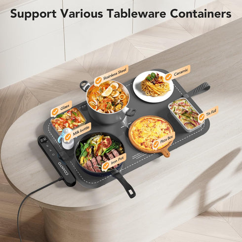 7 Settings, 23.6"x14.6", Warming Mat for Food, Waterproof Warming Tray for Buffets Party, Food Warmer with Temperature