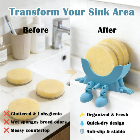 FKSWSQY 3D countertop Upgraded Hanging Sponge Rack with Drainage Holes, Suitable for Kitchen Sinks, Printed Fun Sponge