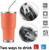 D·S 30oz Orange Tumbler, Stainless Steel Insulated Travel Mug with Straw Lid and Cleaning Brush
