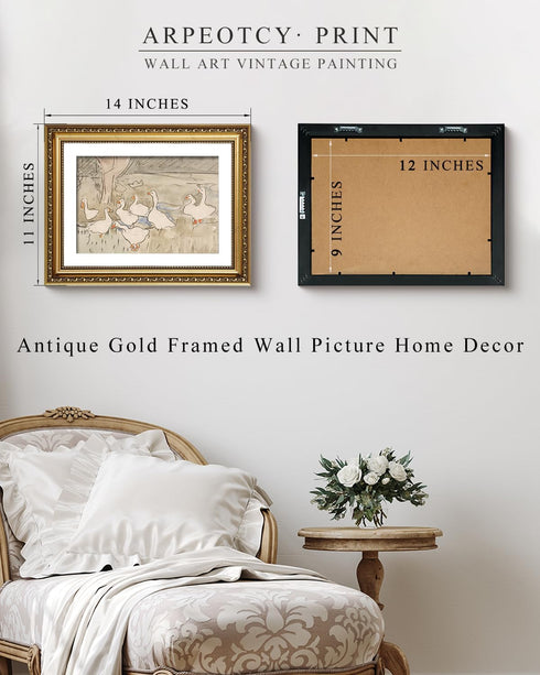 11x14 inch ARPEOTCY Vintage Gold Framed Wall Art, Nursery Duck Paintings, Aesthetic Canvas Picture Prints Artwork