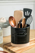 YHOSSEUN Black Ceramic Utensil Holder, 6.7" Kitchen Counter Caddy for Tools, Oval Shape Utensil Storage