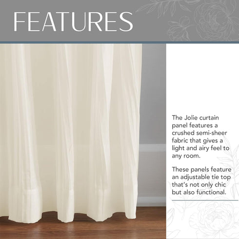 Elrene Home Fashions Jolie Crushed Semi-Sheer Window Curtain, 52" x 84", Adjustable Tie-Top