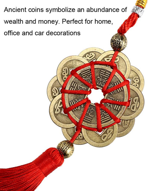 MDLUU 3 Pcs Bagua Mirror Feng Shui Ornaments, Guardian Lion, Ancient Coins with Chinese Knot Tassel, Lucky Charm