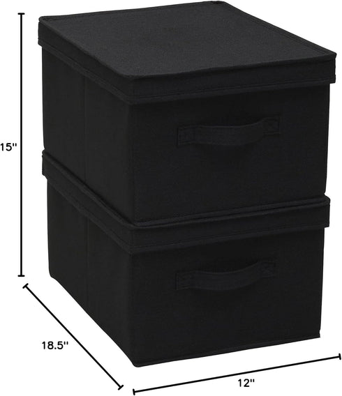 Household Essentials Large Fabric Storage Box with Lid, Black, Set of 2.