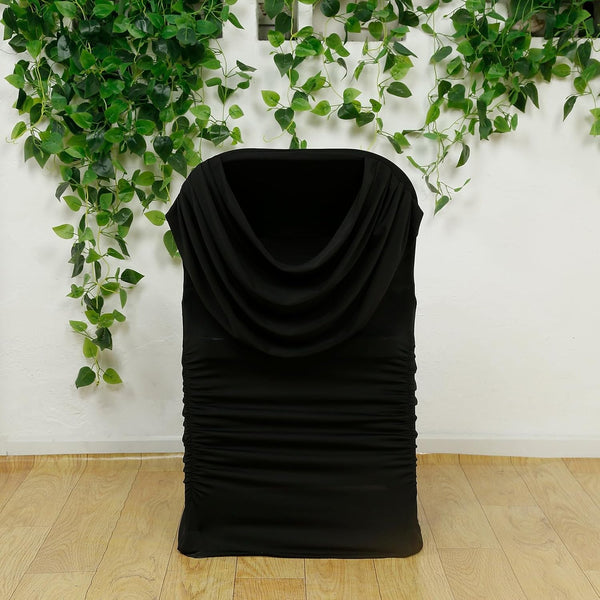 Efavormart Spandex Fitted Folding Chair Cover Black with Ruched Swag Back and