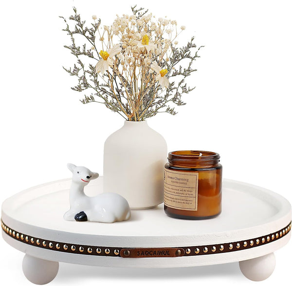 SAOCAIHUL Farmhouse Decorative Round Tray, 11.81 Inch, Versatile Centerpiece Tray for Coffee Table