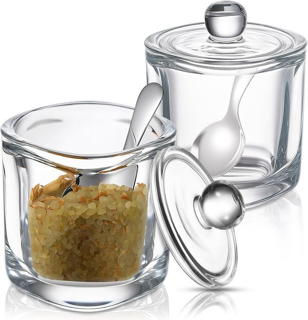 Reallnaive 2 Set Glass Salt Cellar with Lid and Spoon Container for Kosher,