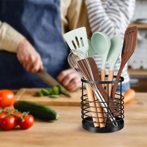 RedCall Utensil Holder, Black Metal Spatula Holder for Kitchen Countertop, Cooking Utensil Organizer, Stainless Steel