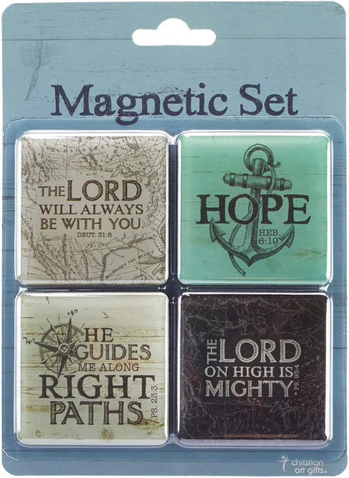 Christian Art Gifts Inspirational Refrigerator Scripture Magnet for Men, Deuteronomy 31:8 - Set of 4