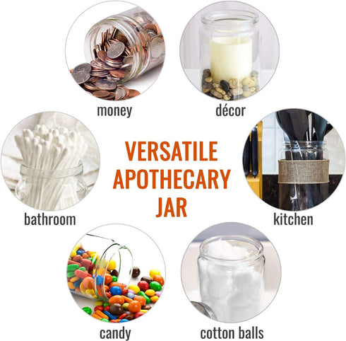 4.1 3.9 7 inches MABIS Decorative Storage Apothecary Clear Glass Jar for Kitchen, Bathroom or Laundry Organization