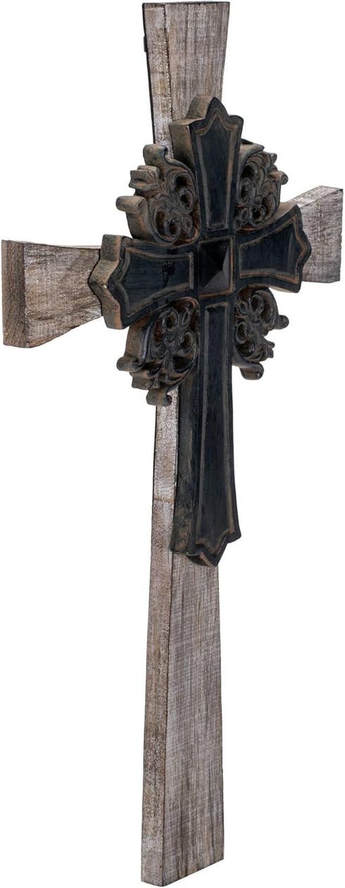 Dicksons Antiqued Double Layer Decorative Hanging Wall Cross, 15 Inch Wood and Metal