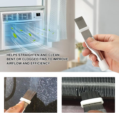 LANMU Air Conditioner Evaporator Coil Cleaning Brush, 1 Fin Comb + 1 Dual-Sided Evaporator Coil Brush