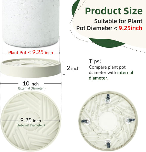 2PCS 10 inches REDHUGO Round Plant Caddy with Hidden Wheels, Heavy Duty Rolling Plant Stand Caddy with Wheels, Pot Base
